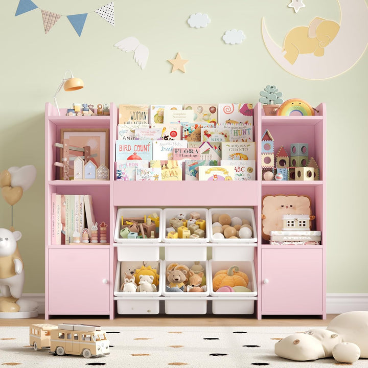 FOREHILL Kinderregal mit Kinderbücherregal Kinderzimmer Möbel aus Holz Bücherregal für Kinder mit Au
