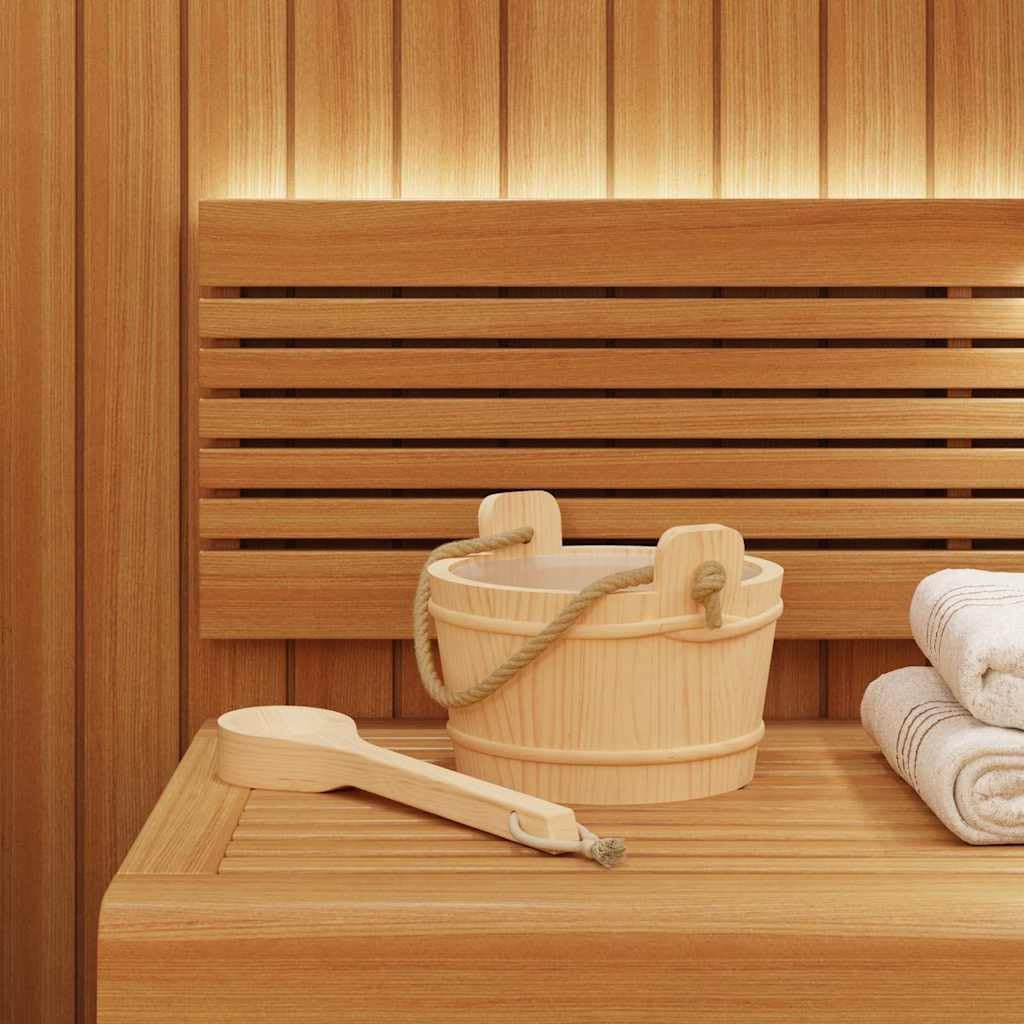 Sauna Eimer Set aus massivem Kiefernholz mit Hanfgriff, lackiert, 2-teilig mit Kelle, 27,5 x 25,5 x