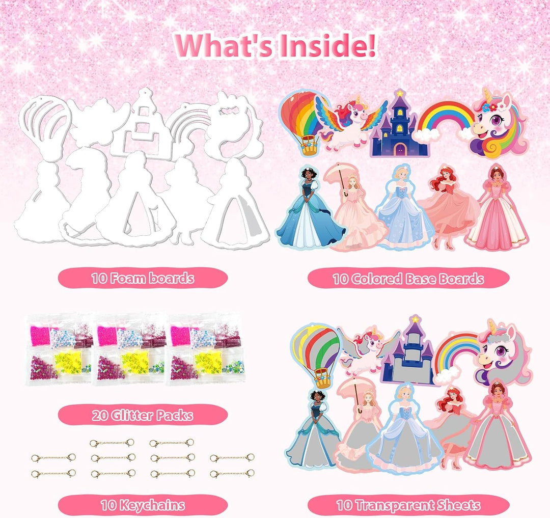 Goorder Geschenke für Mädchen 6 7 8 9 10 Jahre, Prinzessinnen &amp; Einhörner Kit DIY Shake Glitter Bast