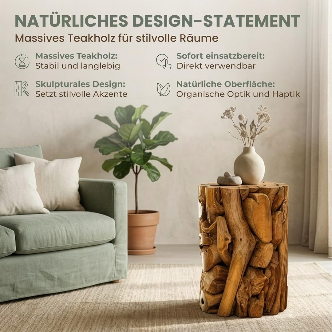 Möbel Bressmer XILON Holzsäule Podest Teakholz massiv Ø 35 cm x Höhe 60 cm - Nachhaltigem Holz 100%