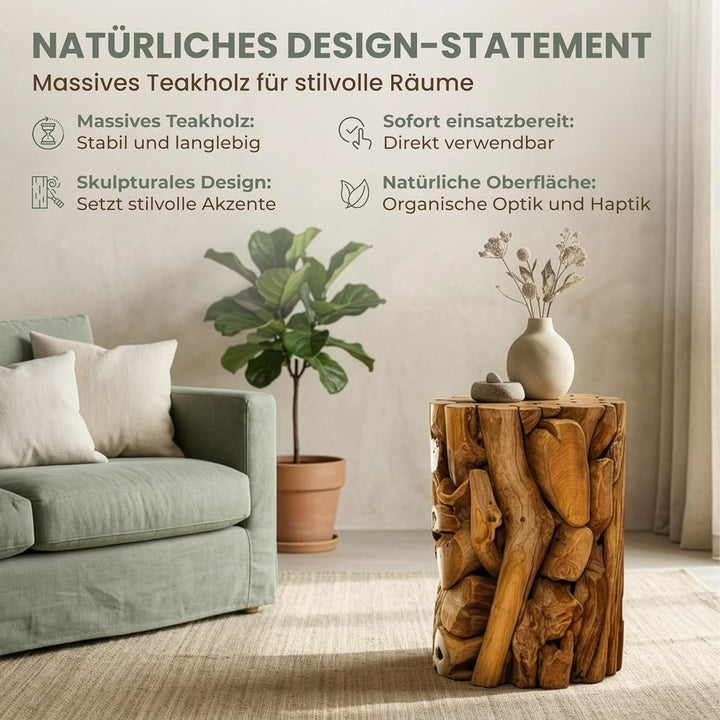 Möbel Bressmer XILON Holzsäule Podest Teakholz massiv Ø 35 cm x Höhe 80 cm aus nachhaltigem Holz aus