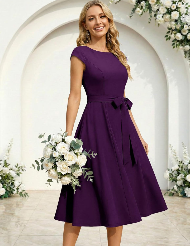 DRESSTELLS Damen Vintage Retro 1950er Cocktaikleid A-Line Swing Festlich Midilang Kleid Grape S, Gra