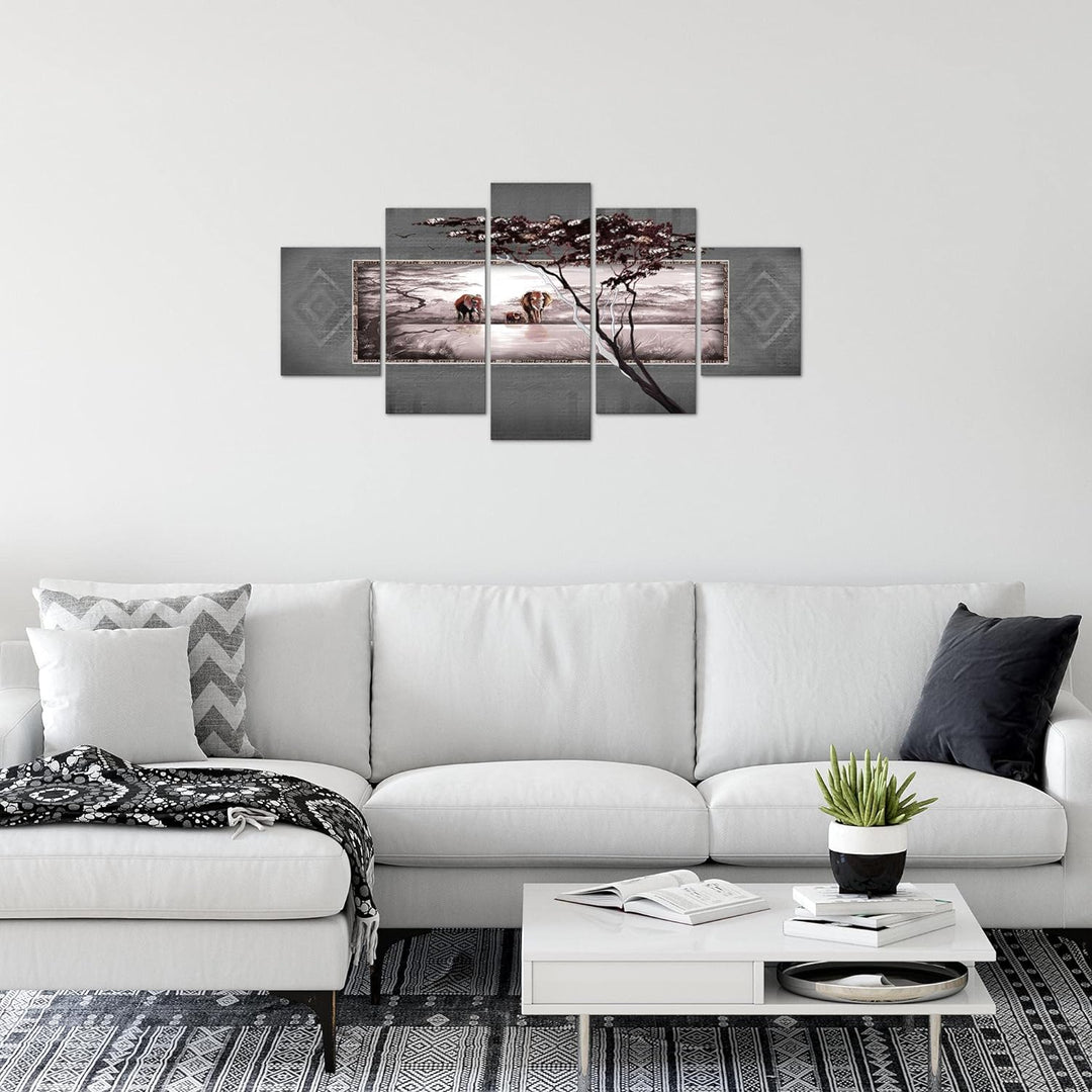 Runa Art Wandbilder Afrika Elefant 5 Teilig Bild auf Vlies Leinwand Deko Wohnzimmer Schlafzimmer Pan
