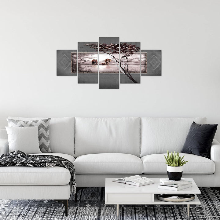 Runa Art Wandbilder Afrika Elefant 5 Teilig Bild auf Vlies Leinwand Deko Wohnzimmer Schlafzimmer Pan