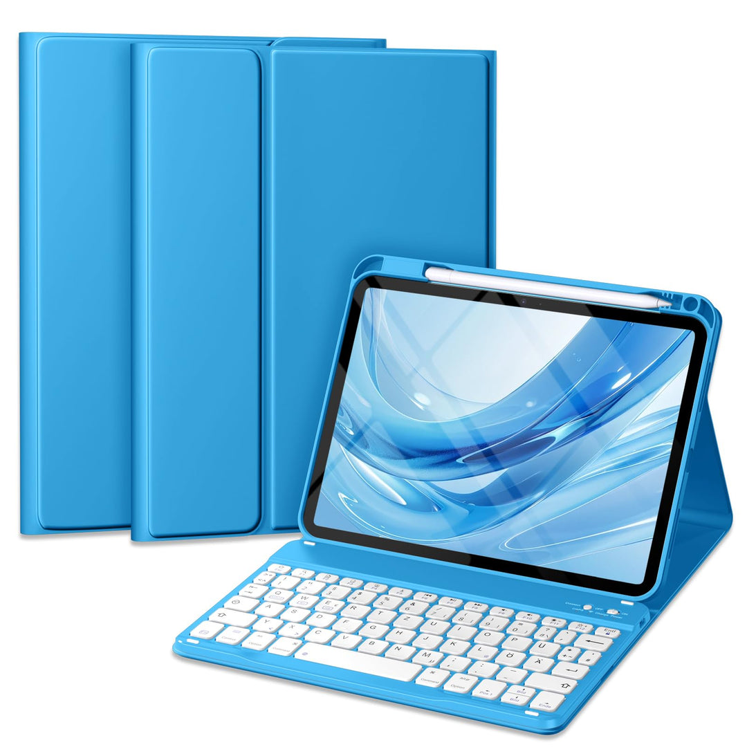 Vobafe Hülle mit Tastatur für iPad A16 11/10 Generation (2025/2022, 10,9/11 Zoll), Magnetisch Abnehm