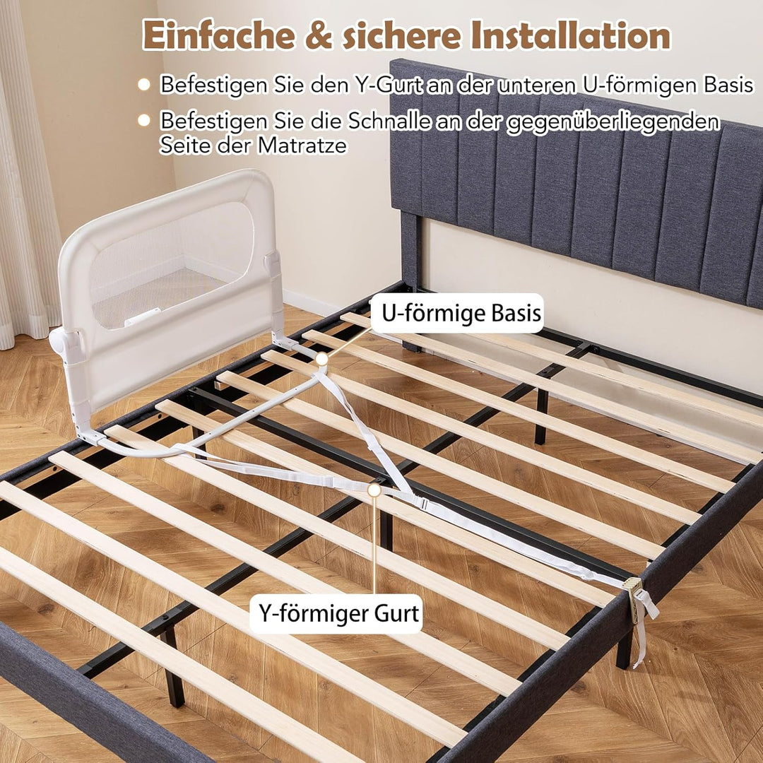 COSTWAY Bettgitter klappbar, 80 x 60 cm Bettschutzgitter mit abnehmbarem Oxford-Bezug, U-förmigem Ge