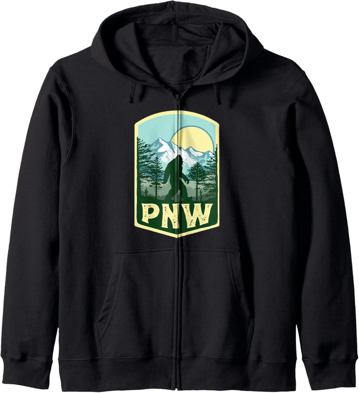 Vintage PNW Bigfoot Outdoor Badge Mountains & Trees Kapuzenjacke