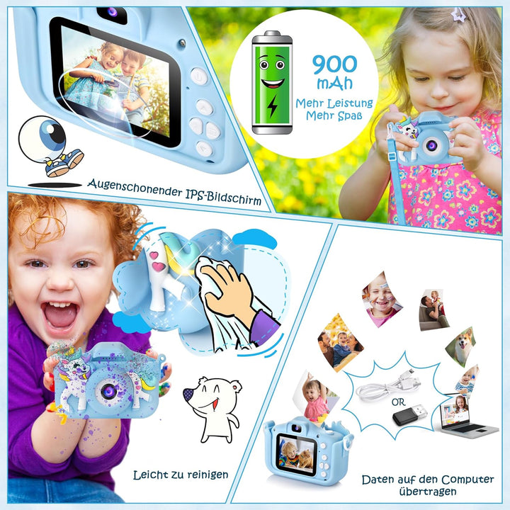 ARNSSIEN Kinderkamera, Digitalkamera Kinder mit HD IPS Bildschirm, 10 Denkspiele & Vollständiger Obj