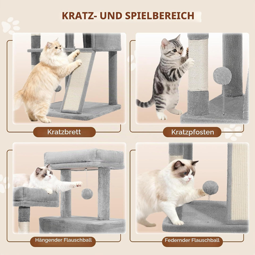 Kratzbaum 152 cm, Katzenbaum Gross, Kratzbaum Grosse Katzen Stabil mit Kratzsäulen, Kratzbrett, 2 Be