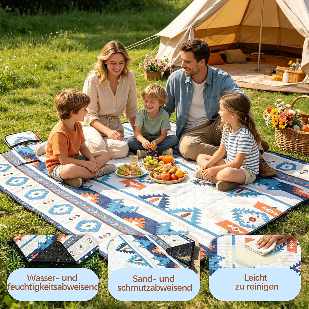 Picknickdecke 200x200 cm - Stranddecke XXL, wasserdicht & isoliert Campingdecke, atmungsaktiv und we