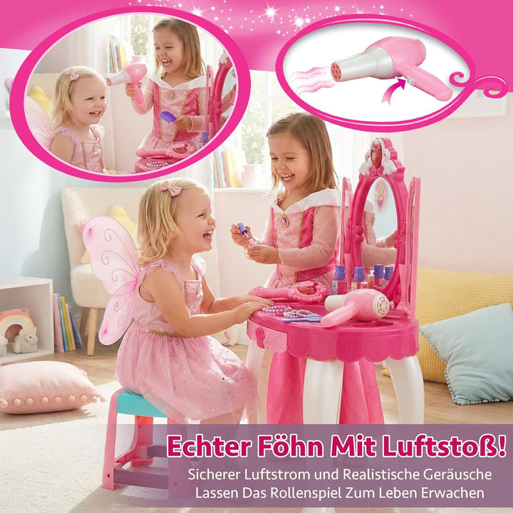 Kinderplay Rosa Schminktisch Kinder mit Zauberstäbchen - Haartrockner funktioniert wie EIN echter |