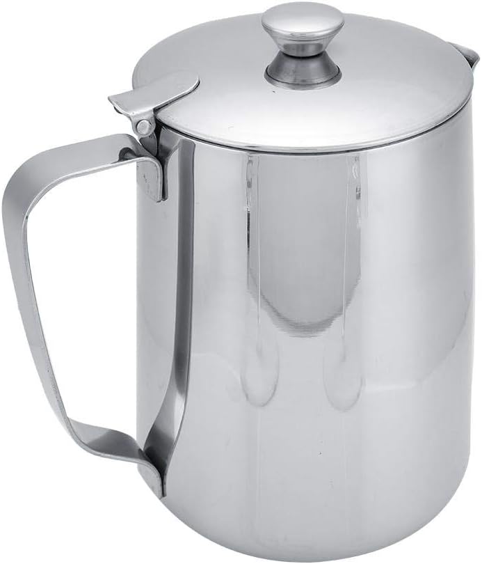 Fdit Edelstahl-Krug Kaffeetasse Milchbecher Krug mit Deckel für Latte Coffee Art für Büro Küche (Sil