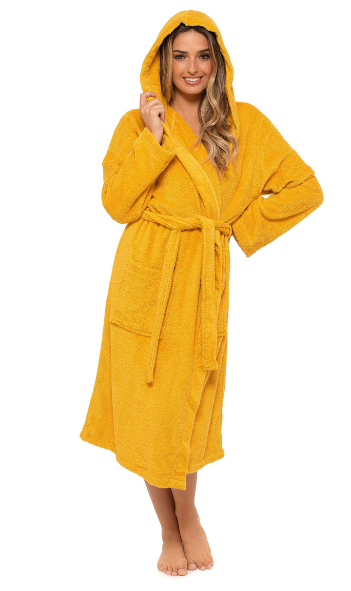 CityComfort Bademantel Damen Frottee, Baumwoll Sauna Bademantel Damen M Senffarben, M Senffarben