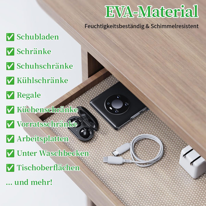 Zindoo Schubladenmatte 50x150cm 3 Rolle Antirutschmatte Zuschneidbar Schoner für Schublade Regal im