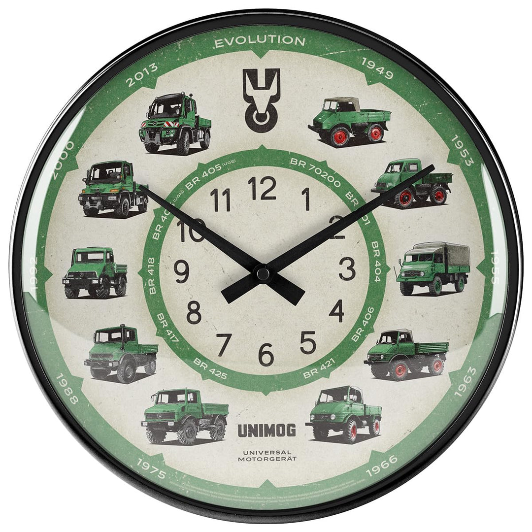 Nostalgic-Art Retro Wanduhr, Ø 31 cm, Daimler Truck – Unimog Model Chart – Geschenk-Idee für Trucker