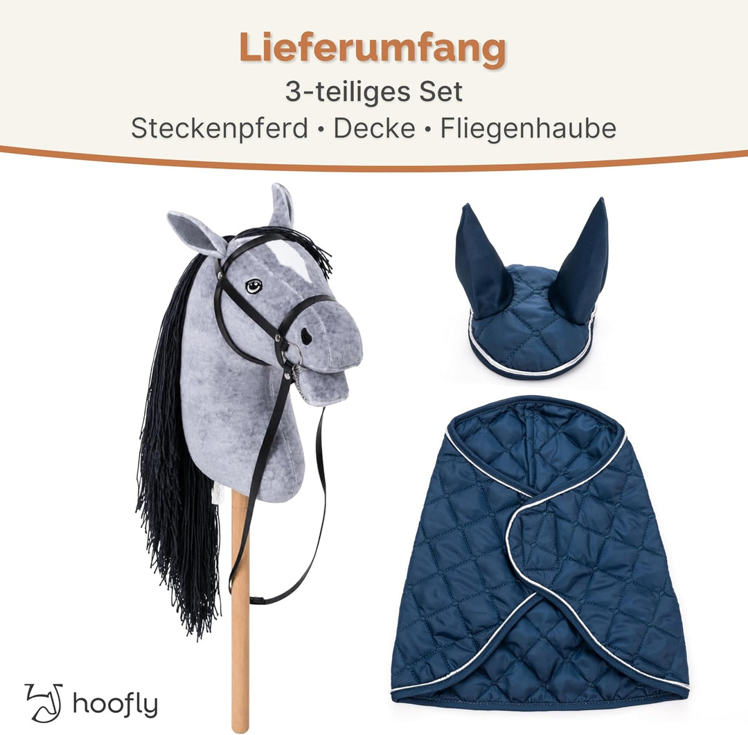 Hobby Horse Set – Grosses Steckenpferd für Kinder mit Decke &amp; Fliegenhaube | Komplettes Hobby Horsin