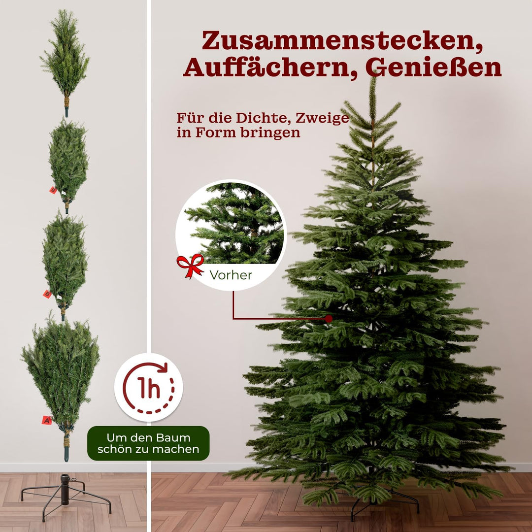 BoomDing Weihnachtsbaum künstlich mit Beleuchtung - extra naturgetreuer Tannenbaum 240 cm - 700 LED