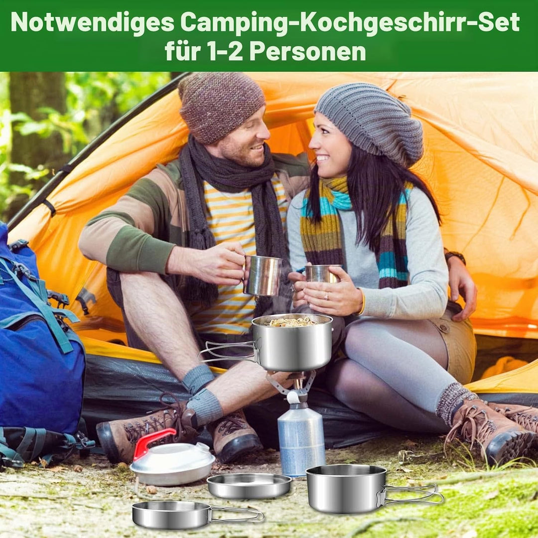 7 St¨¹ck Edelstahl Camping Kochgeschirr Set, Outdoor Kochgeschirr mit Faltbare Besteck, 1-2 Personen