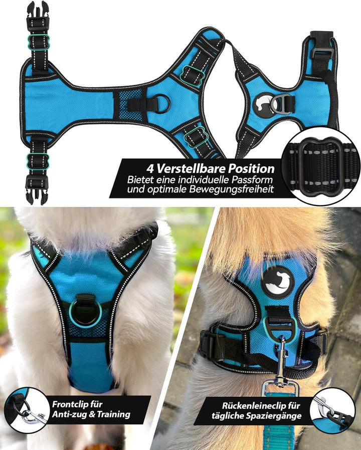 Joytale Anti-Zug Hundegeschirr für grosse Hunde, Blau, L | Perfekter Sitz, gepolstert &amp; reflektieren