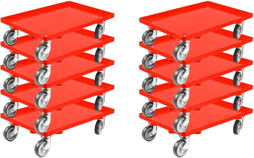 SparSet 10x Transportroller für Euroboxen 60x40cm mit Gummiräder rot | Geschlossenes Deck | 4 Lenkro