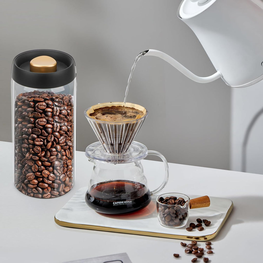 Kaffeedose Luftdicht, Kaffeebohnen Behälter Vakuumdeckel 1.8L, Vorratsdosen Mit Deckel Luftdicht Gla