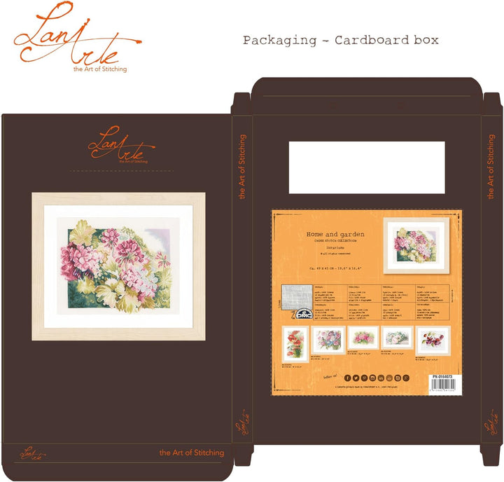 Lanarte Zählmusterpackung Geranien Leinen Kreuzstichpackung, Baumwolle, Mehrfarbig, 49 x 41 x 0.3 cm