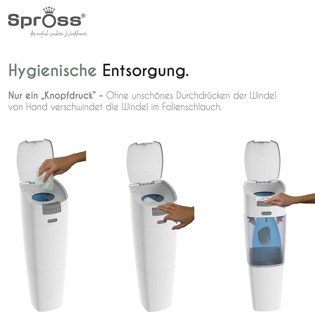 Spross Baby Windeleimer inkl. Nachfüllkassette - geruchsdichtes System mit Einhandbedienung - Müllei