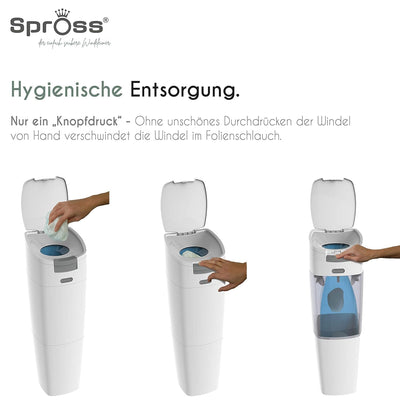 Spross Baby Windeleimer inkl. Nachfüllkassette - geruchsdichtes System mit Einhandbedienung - Müllei