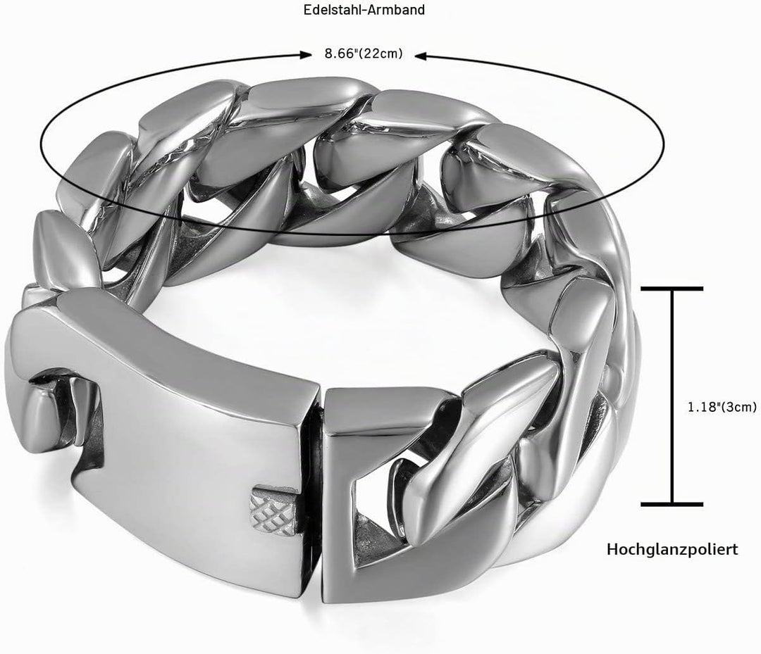 JewelryWe Personalisiert Armband Herren Panzerkette: Edelstahl Gross Schwer Biker Kettenarmband Hoch