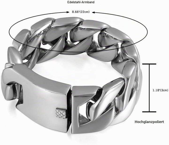 JewelryWe Personalisiert Armband Herren Panzerkette: Edelstahl Gross Schwer Biker Kettenarmband Hoch