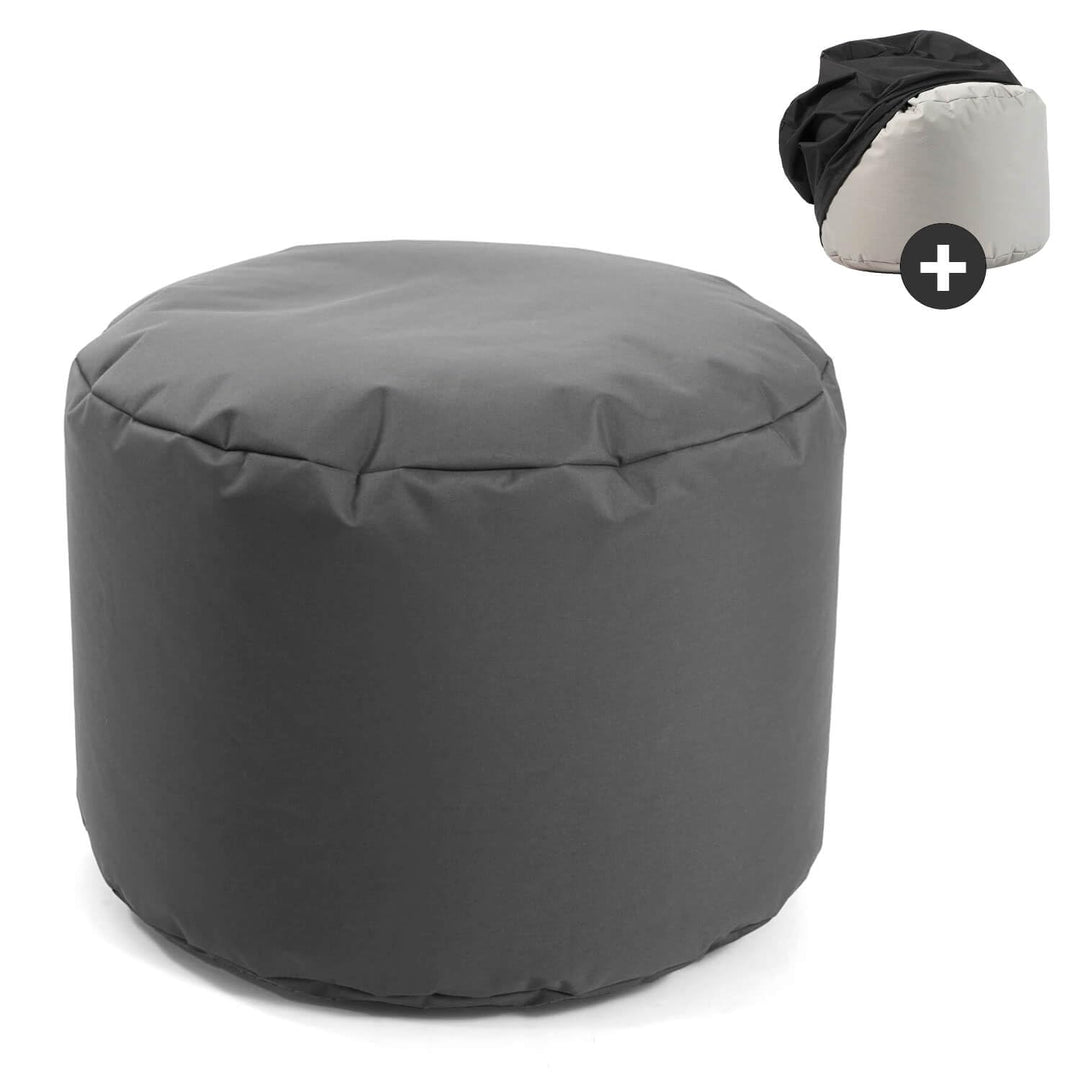 mokebo® Outdoor Pouf o. Hocker 60x40cm in Anthrazit mit schwarzer Schutzhülle &