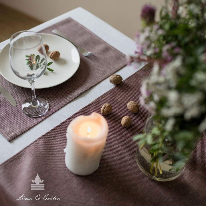 Linen & Cotton Tischsets Platzsets Stoff Tischmatte Pietro - 100% Leinen, Bordeaux Rot (30 x 45cm, 2