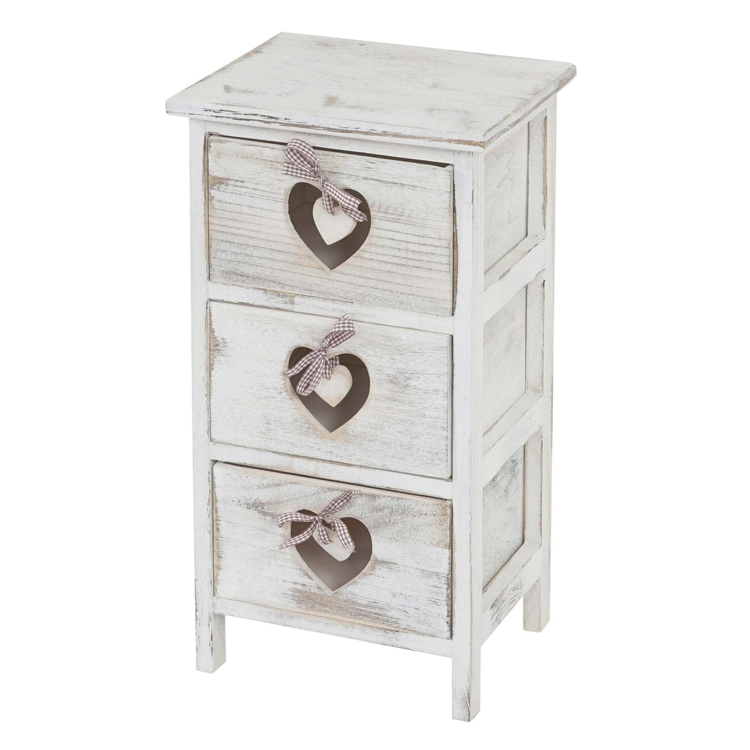 Mendler Kommode Forli, Schubladenkommode Schrank, 3 Schubladen mit Herzen 55x29x25cm, Shabby-Look, V