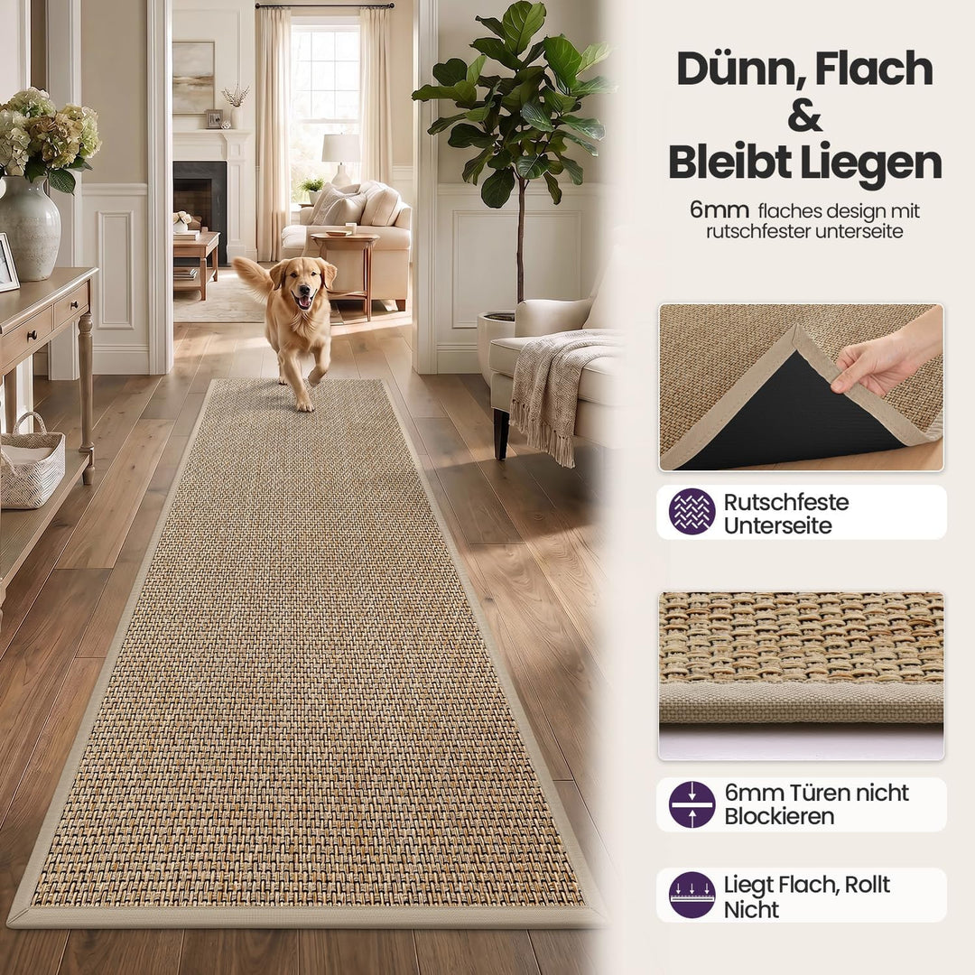 DEXI Teppich Läufer 60 x 180 cm, Fussmatte Eingang Innenbereich rutschfest, Dünn Türmatte mit Gummir
