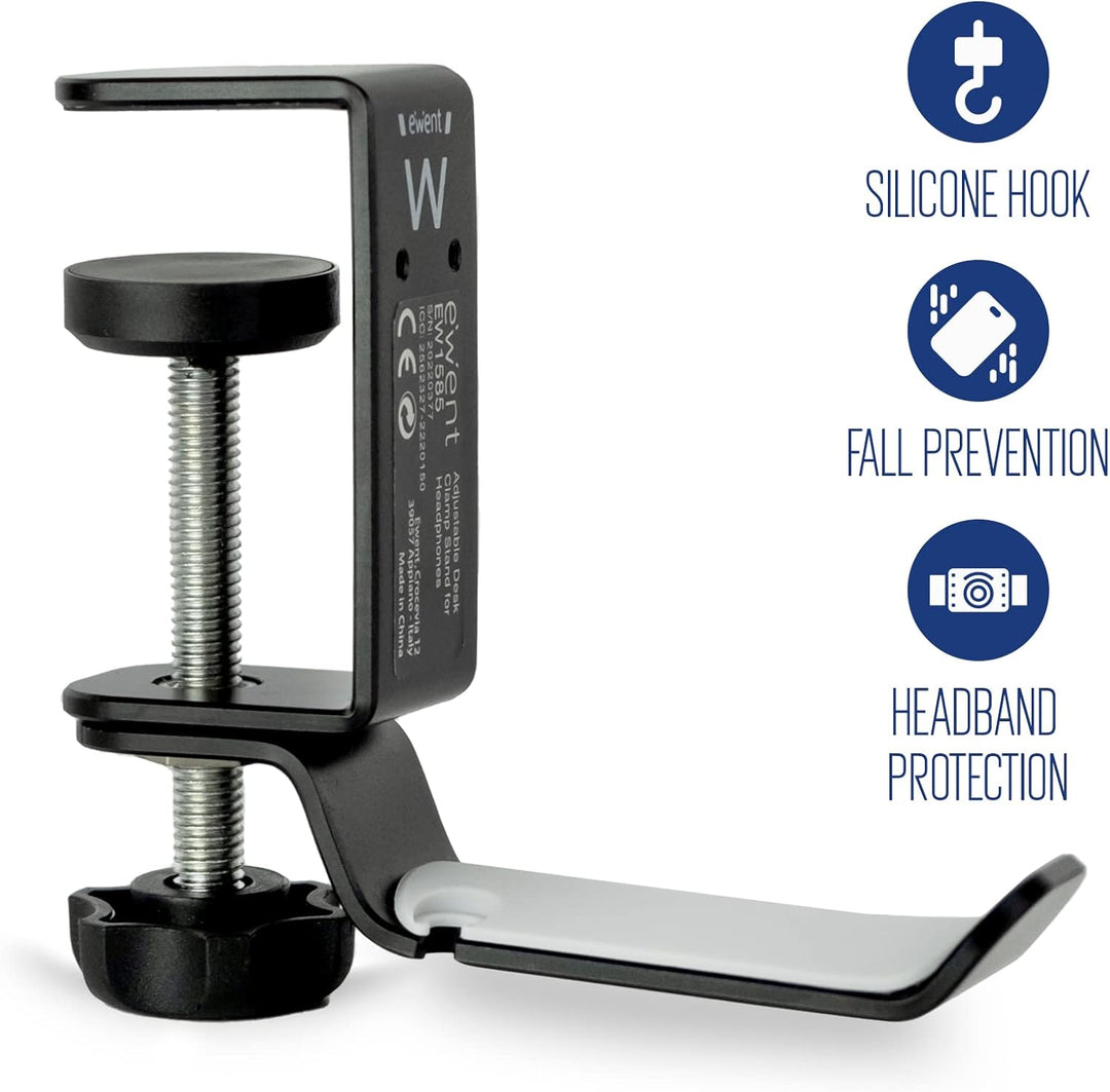 Ewent Gaming Headphone Stand, Universal Headphone Stand, Multifunction Adjustable 360 Rotating Arm w