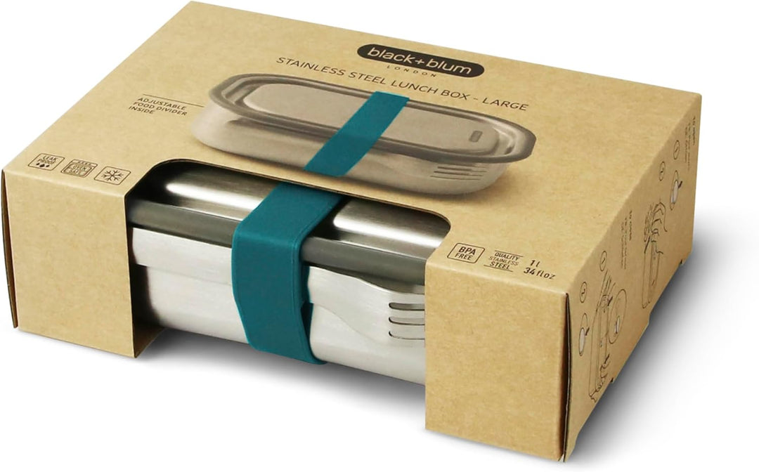 BLACK + BLUM Lunchbox Edelstahl 1L | Ozean | 3-in-1 | Vakuumverschluss- 100% auslaufsicher | inkl. G