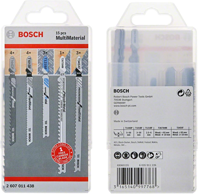 Bosch 15-tlg. Stichsägeblatt Set (für Holz, Zubehör für Stichsägen), für Holz