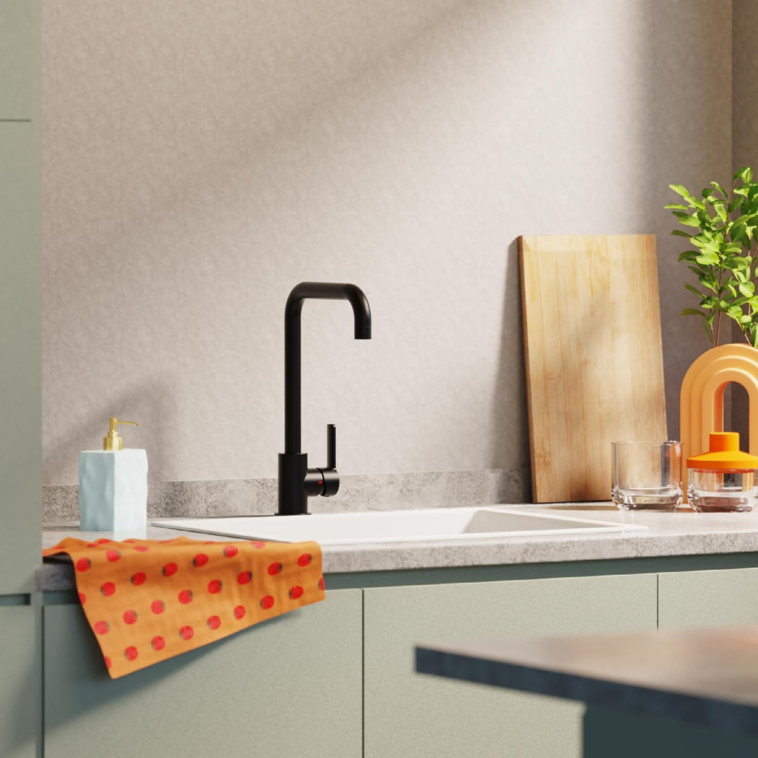 EISL FUTURA Spültischarmatur Schwarz Matt, 360° drehbarer Wasserhahn Küche Schwarz, Mischbatterie fü