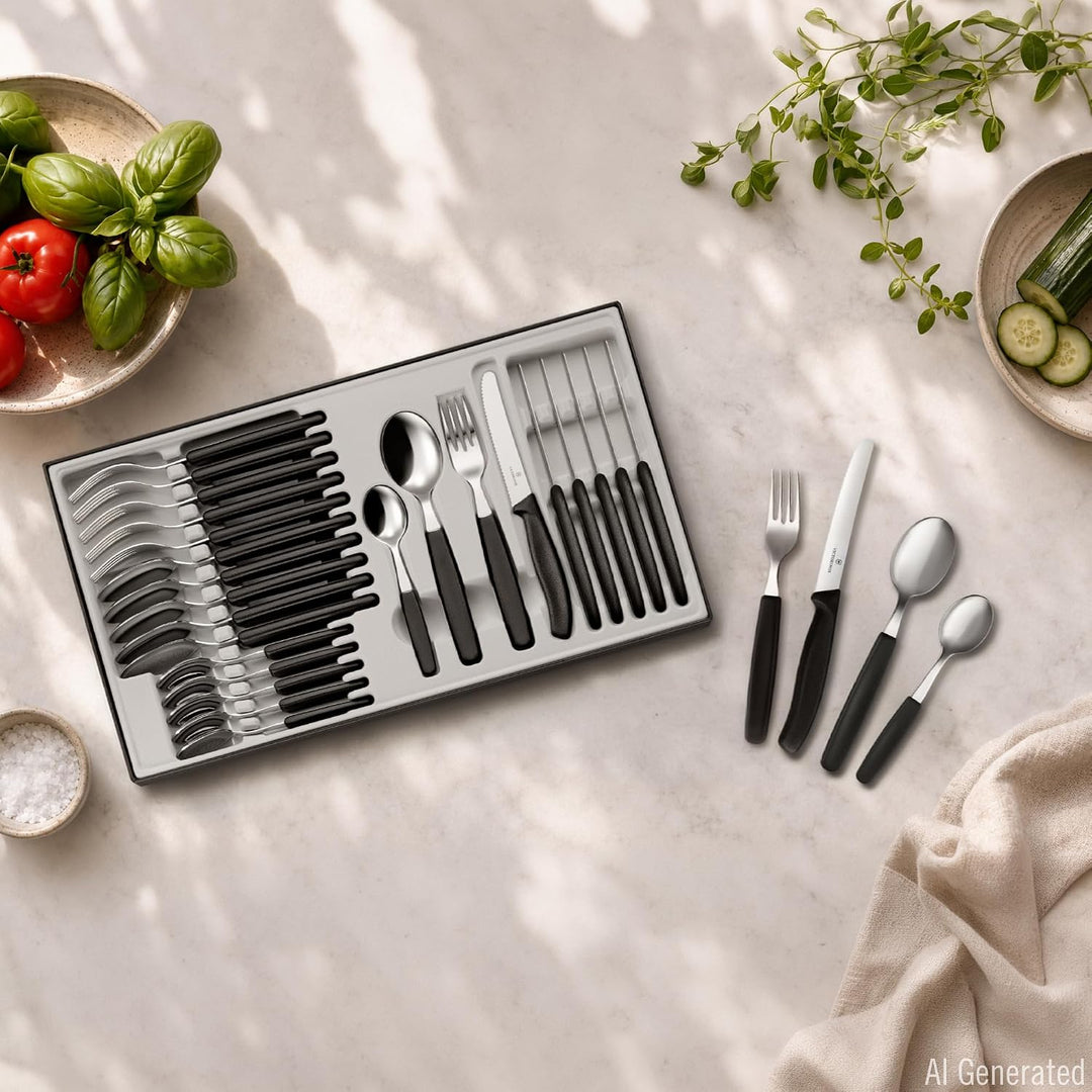 Swiss Classic Tafelbesteck mit Tomatenmesser, 24-teilig, schwarz Single, Single