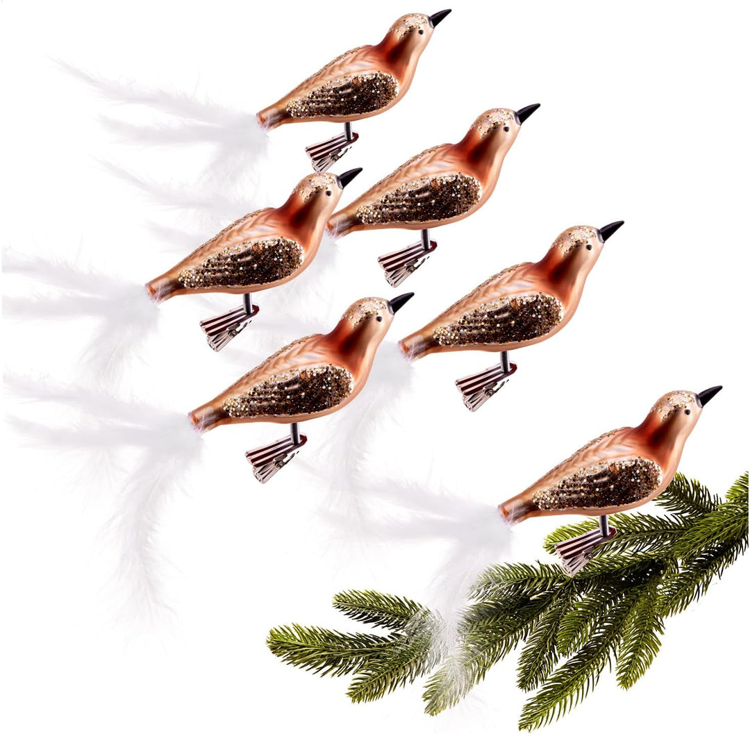 com-four® 6X Vogel auf Clip - glänzende Vögel mit Langen, weissen Schwanzfedern - Zierschmuck für di