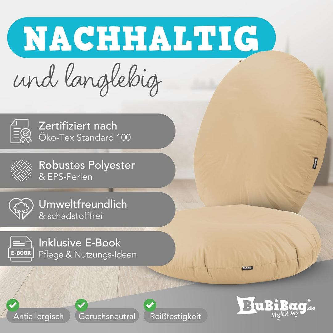 BuBiBag 2in1 Sitzsack L - XXL mit Füllung für Kinder & Erwachsene, Gaming Beanbag & Bodenkissen für