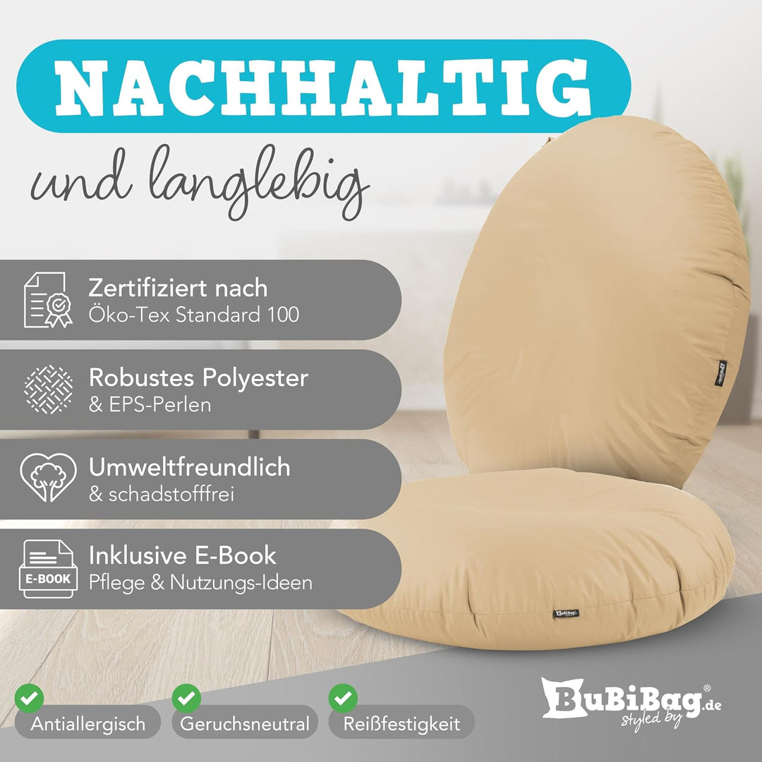 BuBiBag 2in1 Sitzsack L - XXL mit Füllung für Kinder &amp; Erwachsene, Gaming Beanbag &amp; Bodenkissen für