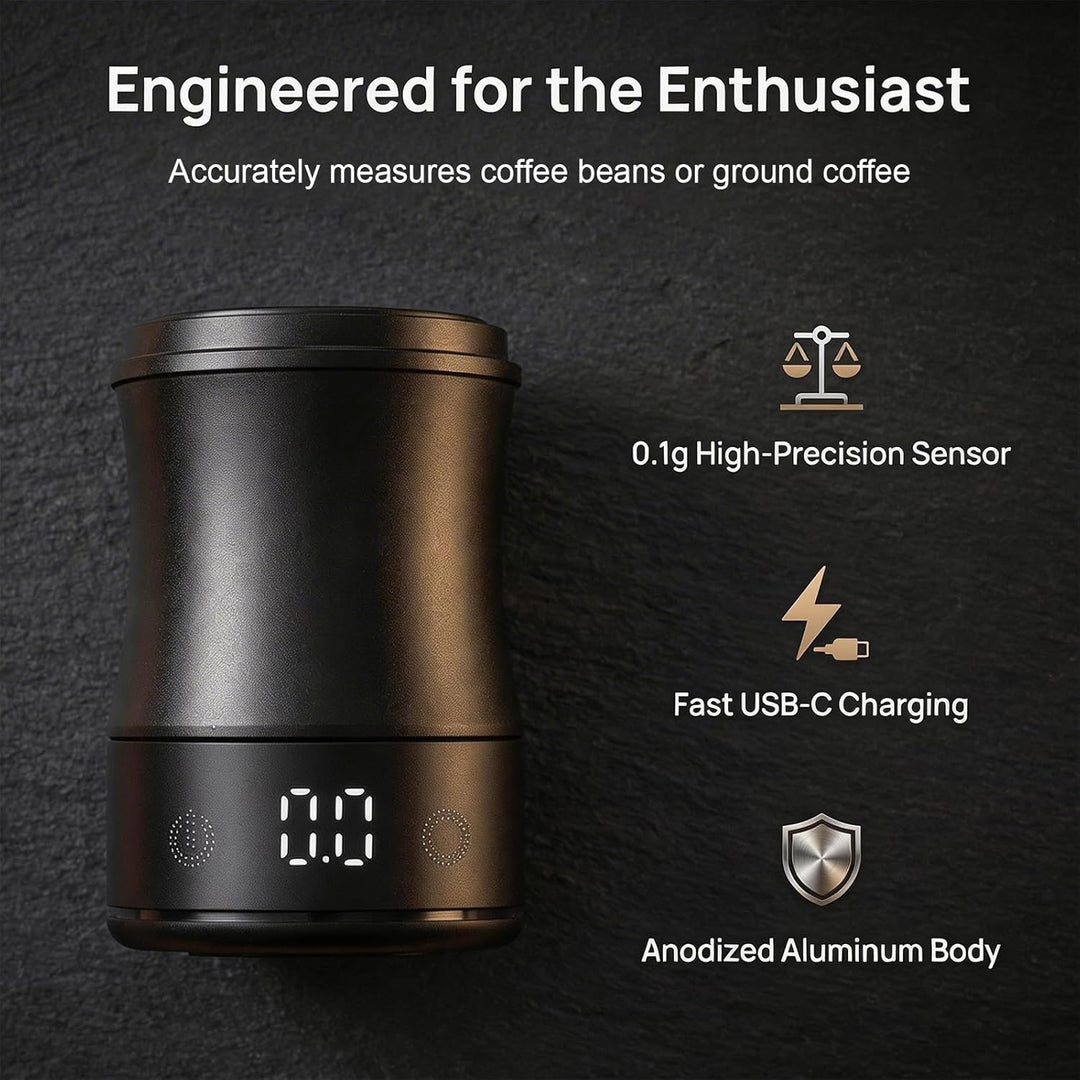 Kaffeewaage, Espresso Waage 0,1g - Digitale Kaffee Waage mit Dosierbecher, USB-C Wiederaufladbar, Ba