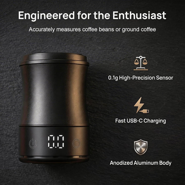 Kaffeewaage, Espresso Waage 0,1g - Digitale Kaffee Waage mit Dosierbecher, USB-C Wiederaufladbar, Ba