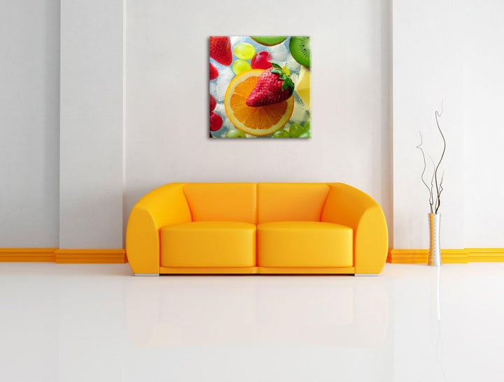 Leckeres buntes Obst, Format: 70x70 auf Leinwand, XXL riesige Bilder fertig gerahmt mit Keilrahmen,