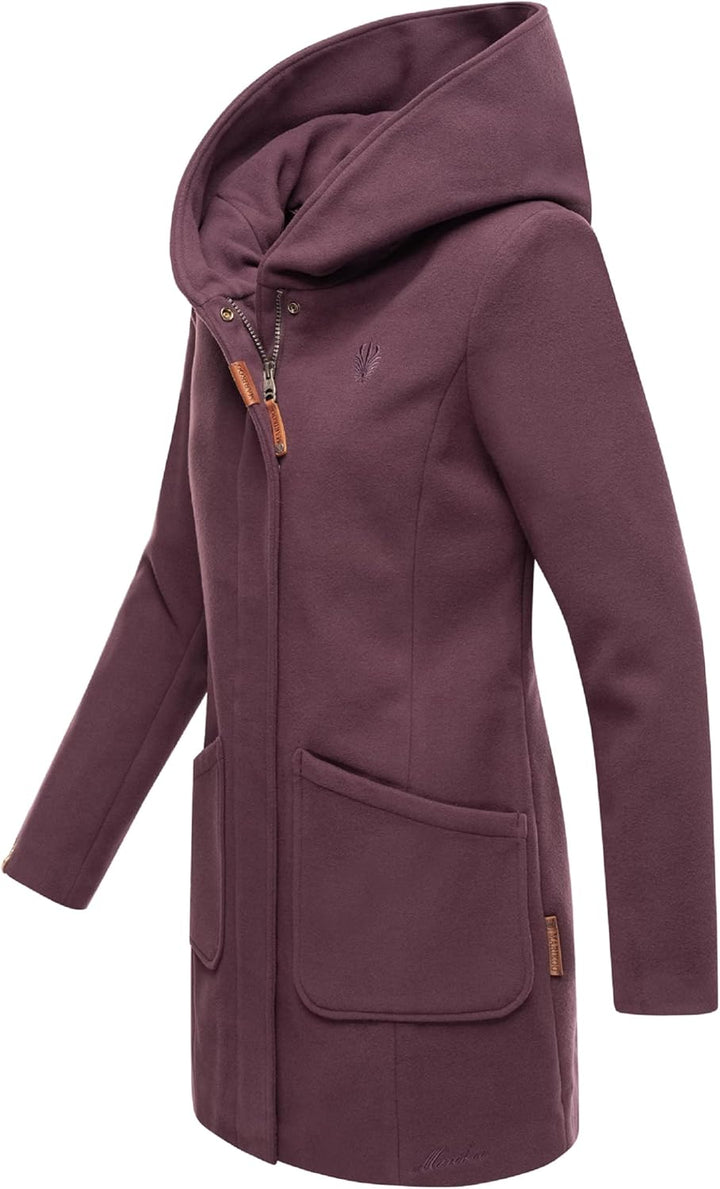 MARIKOO Damen Mantel in Wollmantel-Optik Warmer Trenchcoat mit Kapuze Maikoo XS-5XL 4XL Dusty Plum,