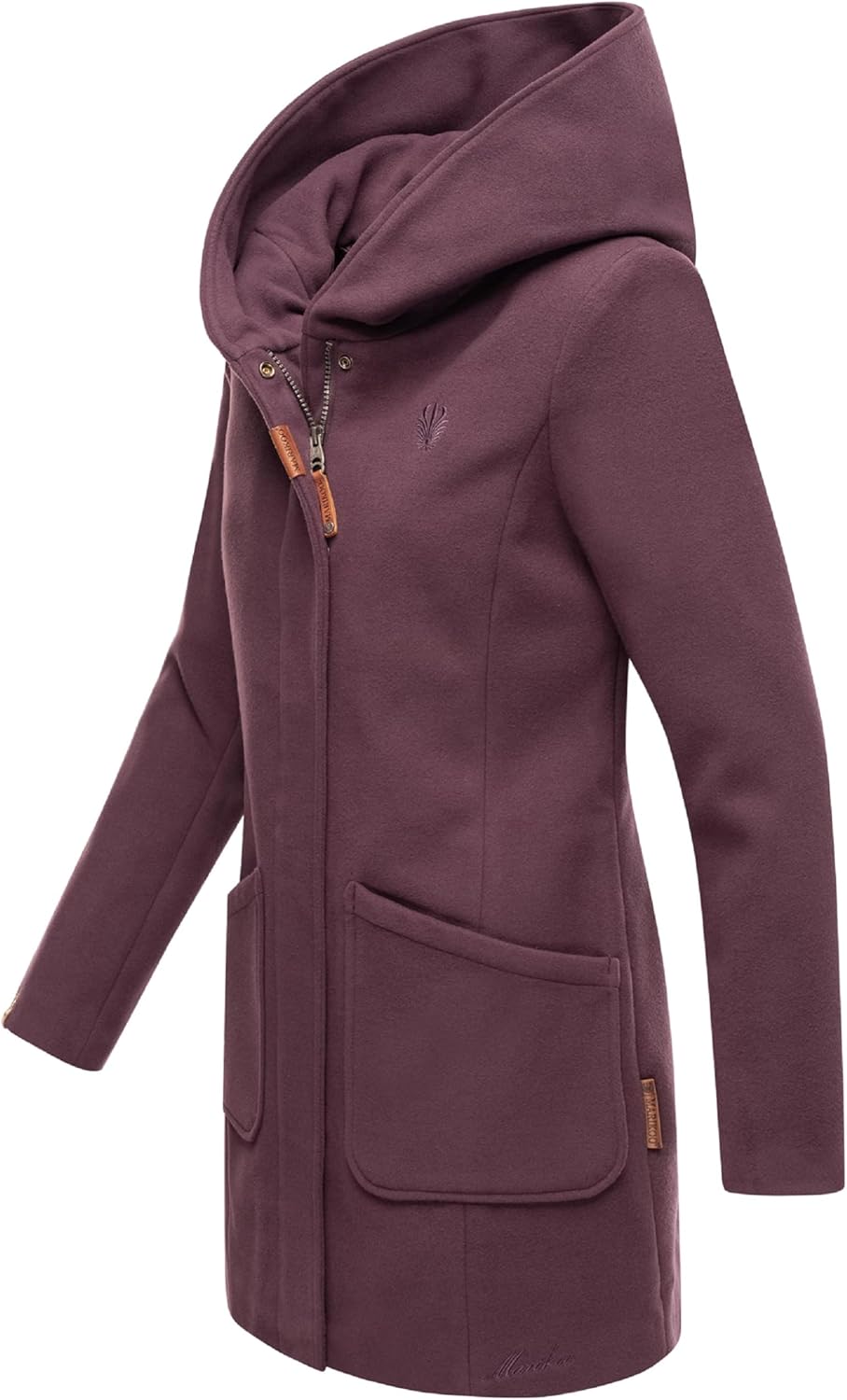 MARIKOO Damen Mantel in Wollmantel-Optik Warmer Trenchcoat mit Kapuze Maikoo XS-5XL M Dusty Plum, M
