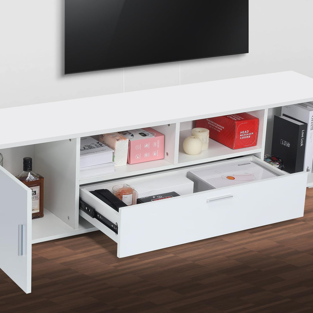 TV-Schrank LED, TV Lowboard mit Grossem Stauraum, Fernsehtisch mit RGB LED-Beleuchtung, TV Board für