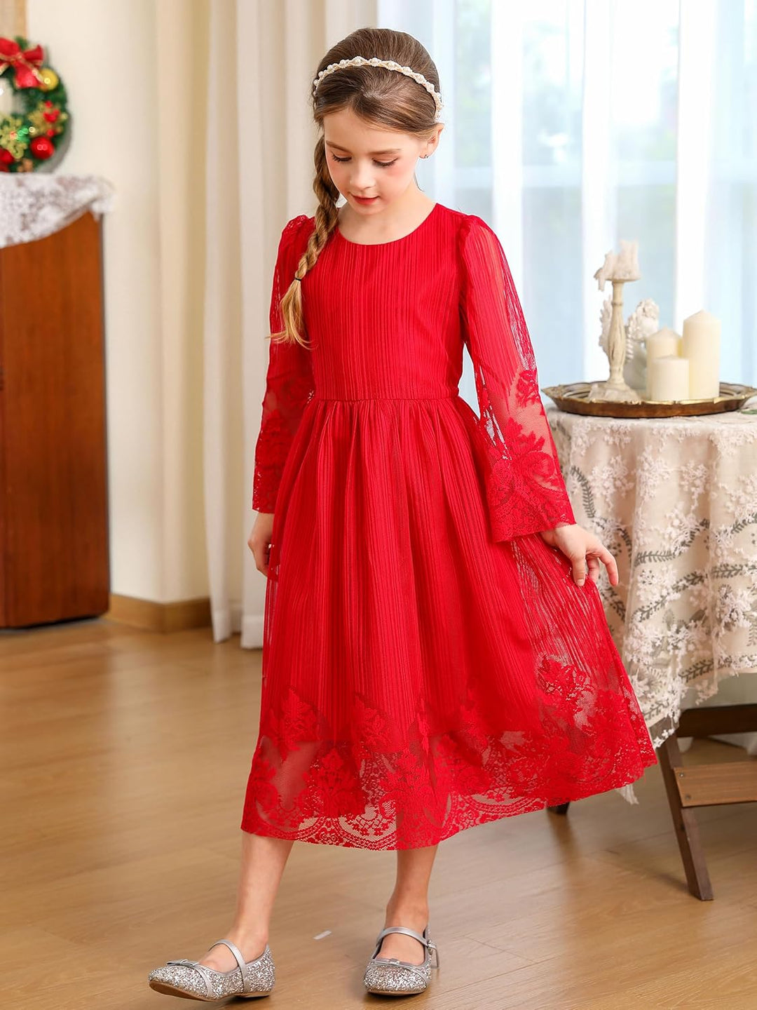 BONNY BILLY Mädchen Kleider Vintage Spitze Tüll Festlich Hochzeit Lang Abendkleid Ballkleid Partykle