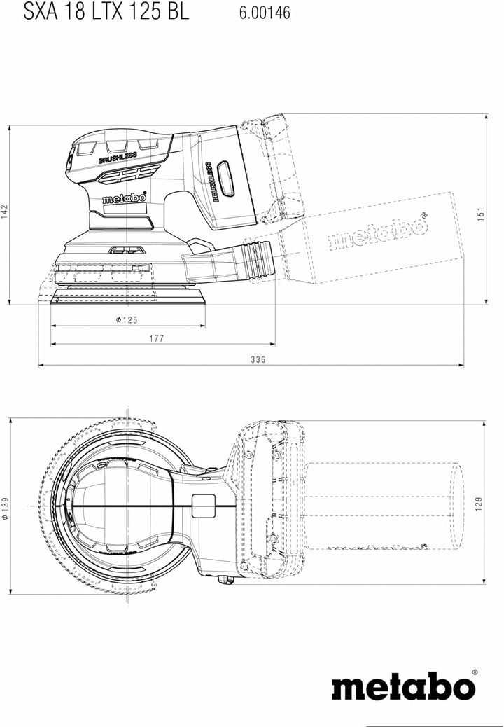metabo Akku-Exzenterschleifer SXA 18 LTX 125 BL - 18 V, 125 mm Stützteller-Ø, 2 mm Schwingkreis, 100